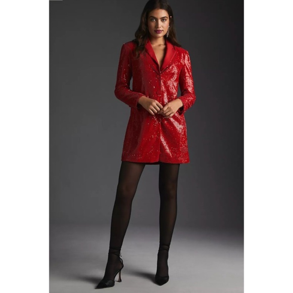Anthropologie Red Sequin Women's Blazer Dress Size 4p - Picture 1 of 13